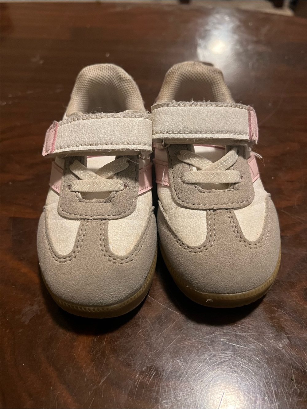 Neutral Beige and Pink Kids Hook-and-Loop Sneakers